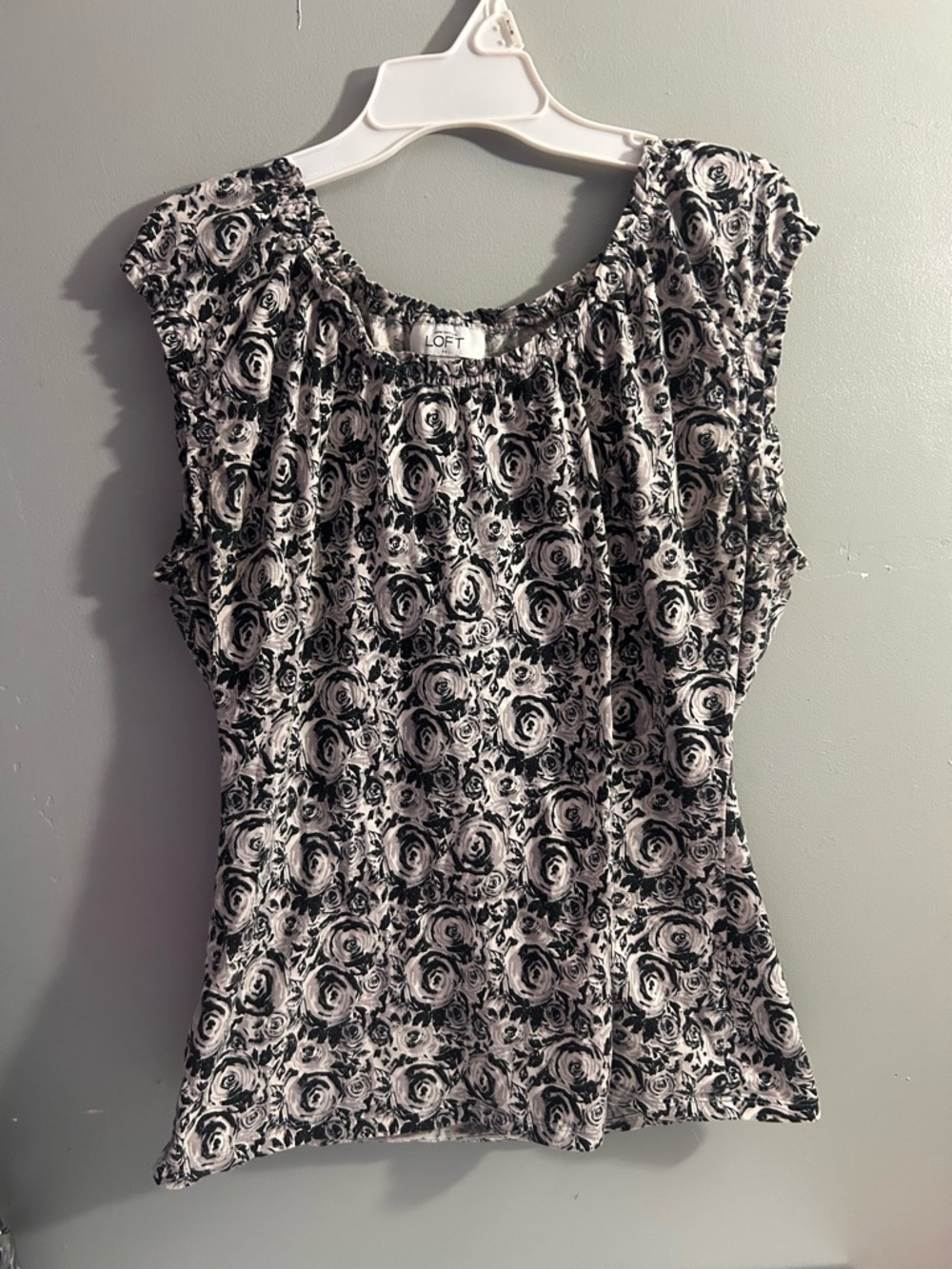 LOFT Black and White Floral Tank Top